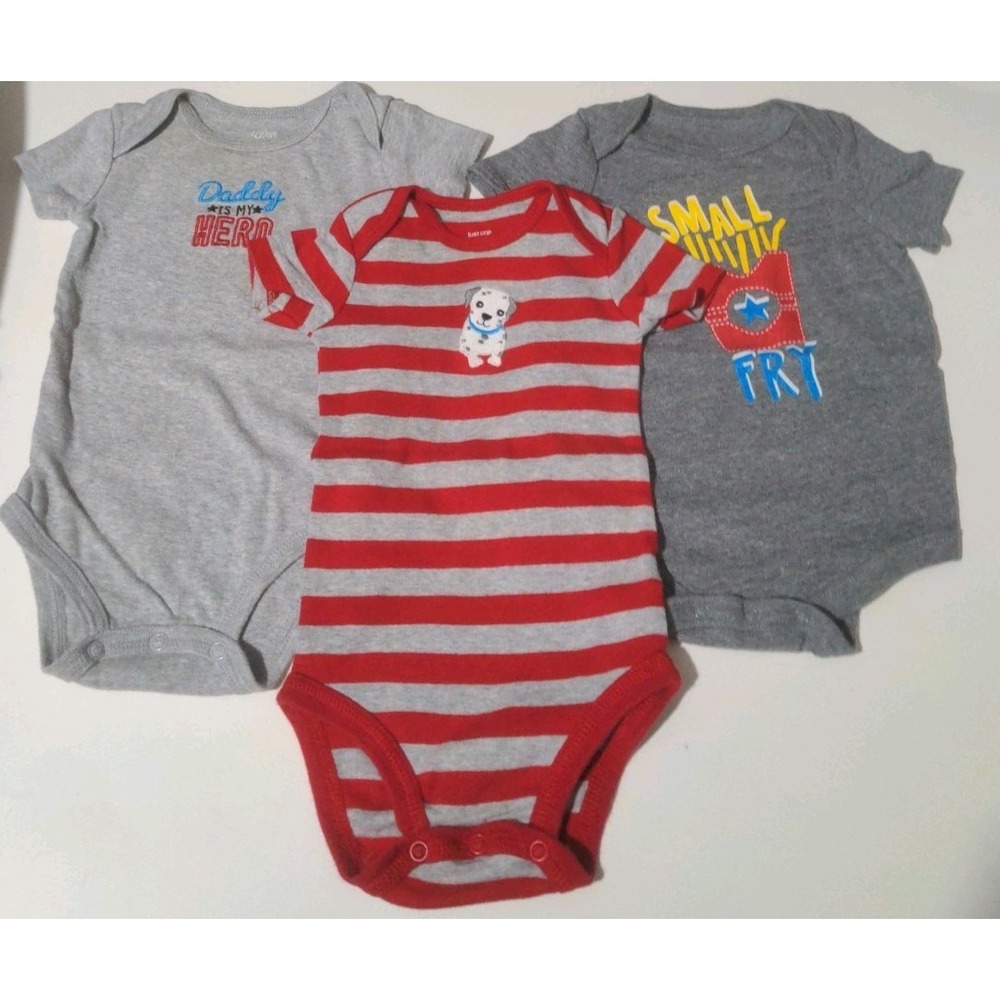 Set of 3 Carter's Just For You Baby Boy Bodysuits Red & Gray Size 6 Months EUC
